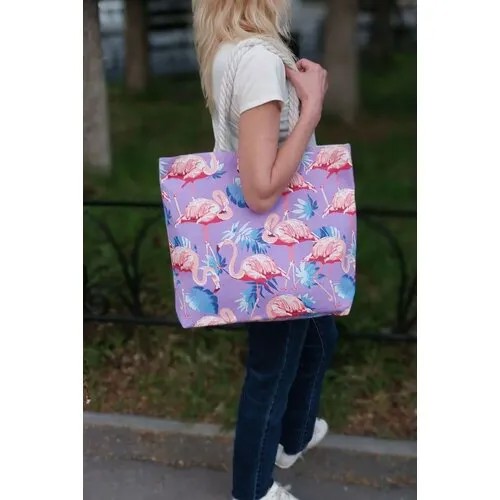 Сумка шоппер Flamingo, фактура плетеная, фиолетовый