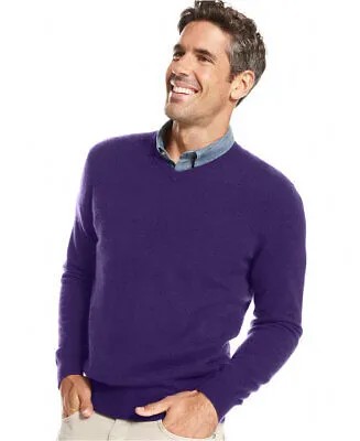 CLUBROOM Мужской фиолетовый пуловер с V-образным вырезом классического кроя, свитер L