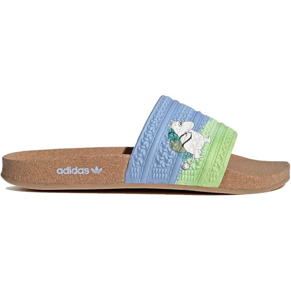 Шлепки Adidas Adilette x Moomin Cork Slides, коричневый/голубой/зеленый