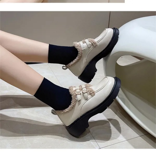 Женские студенческие новые ЯПОНСКИЕ ВИНТАЖНЫЕ плюшевые теплые хлопковые туфли на осень и зиму 2022 маленькие кожаные туфли в британском стиле