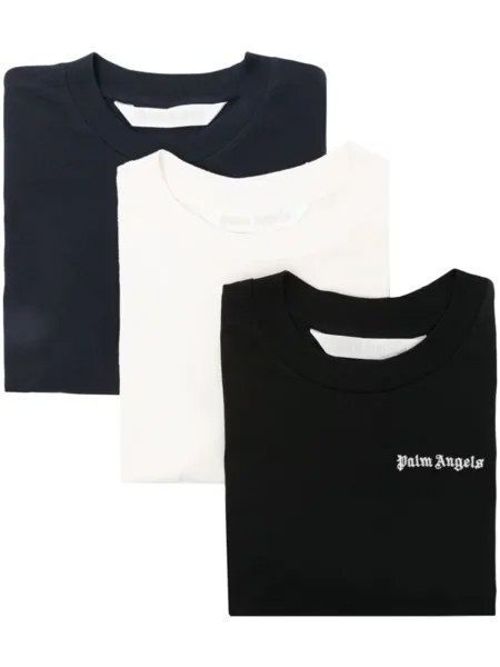 Palm Angels комплект Classic из трех футболок с вышитым логотипом, черный