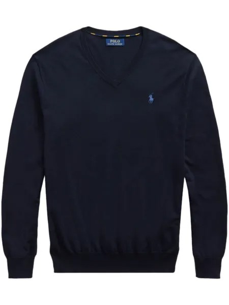Polo Ralph Lauren джемпер с вышитым логотипом и V-образным вырезом, синий