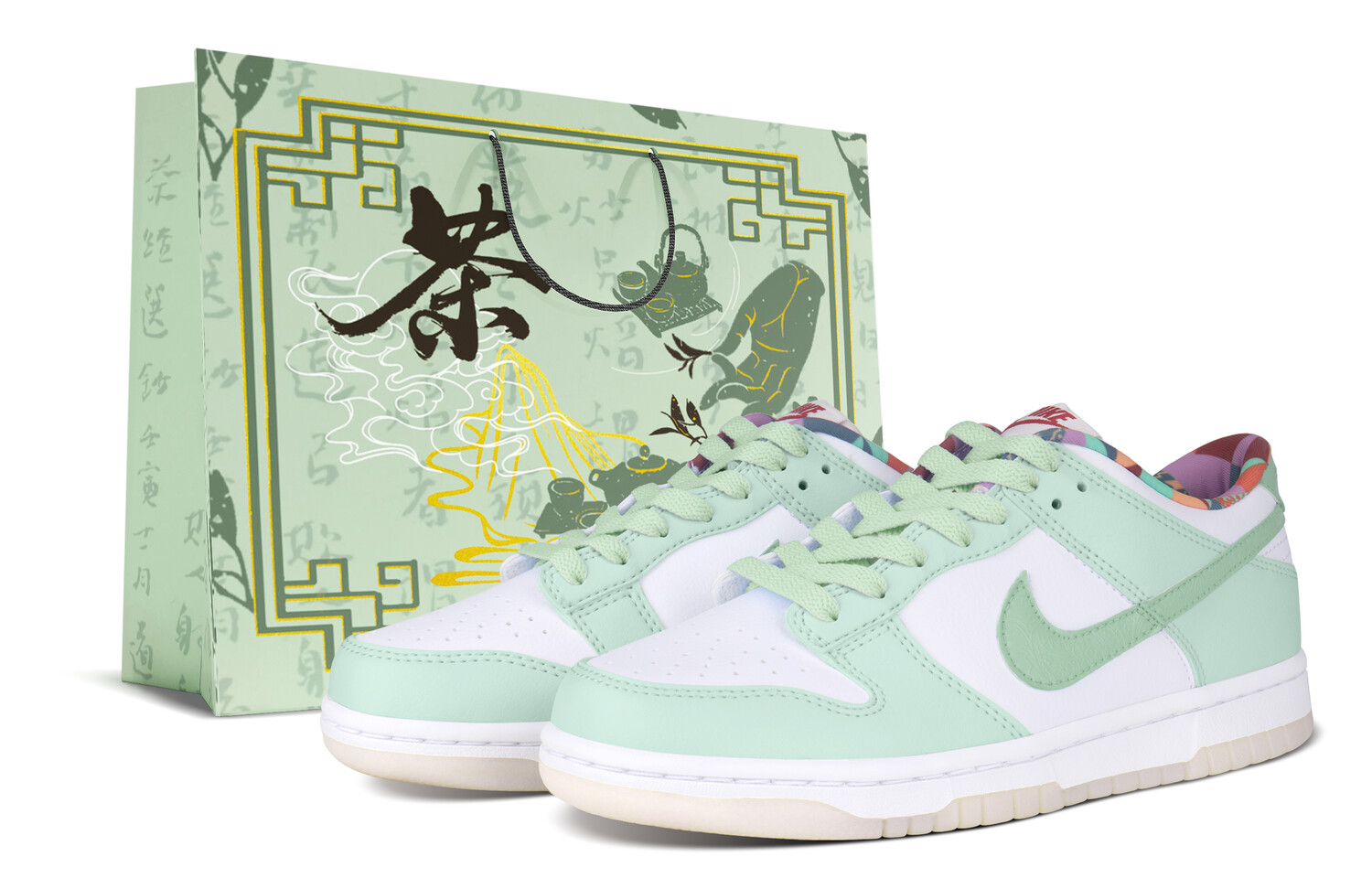 Кроссовки Nike Dunk Skateboarding Shoes Women's Low-top White, зеленый