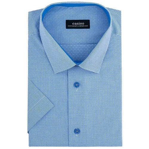 Рубашка мужская короткий рукав CASINO c214/051/9358/Z/1, Полуприталенный силуэт / Regular fit, цвет Голубой, рост 174-184, размер ворота 40