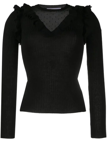 RED Valentino джемпер в рубчик со вставкой из тюля пуэн-деспри
