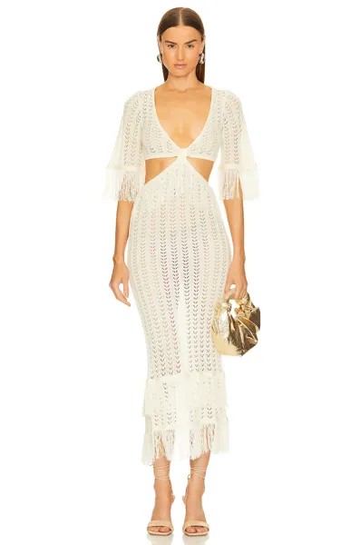 Платье макси Michael Costello x REVOLVE Hanley Fringe Maxi Knit Dress, слоновая кость