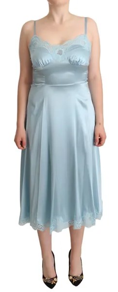 Платье DOLCE - GABBANA синее кружевное А-силуэта миди на тонких бретельках IT38/US4/XS $2000
