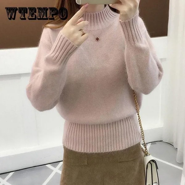 Женский свитер Водолазка Пуловер Корейская версия Свободная короткая студенческая нижняя рубашка Свободный полностью матч свитер