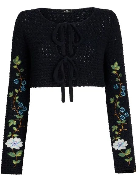 ETRO вязаный кардиган с цветочной вышивкой, черный