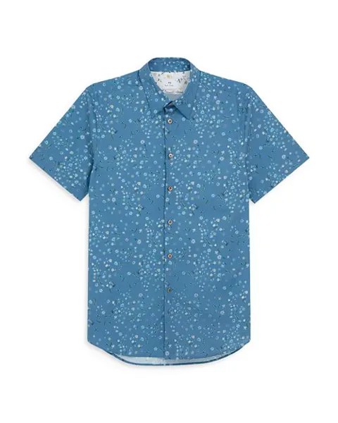 Рубашка с короткими рукавами приталенного кроя на пуговицах спереди PS Paul Smith, цвет Blue
