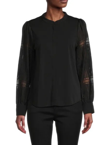 Рубашка с кружевными рукавами Donna Karan, черный