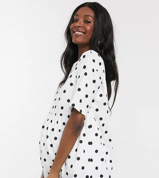 Свободный двухслойный топ для кормления в горошек ASOS DESIGN Maternity-Белый