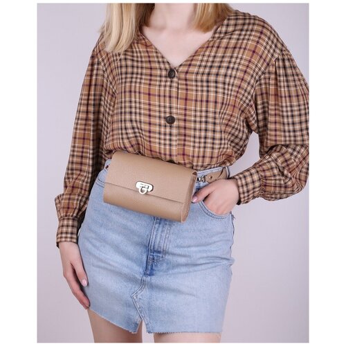Женская поясная сумка из натуральной кожи бежевая A008 beige mini grain Divalli