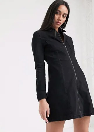 Черное джинсовое платье мини с молнией Noisy May-Черный