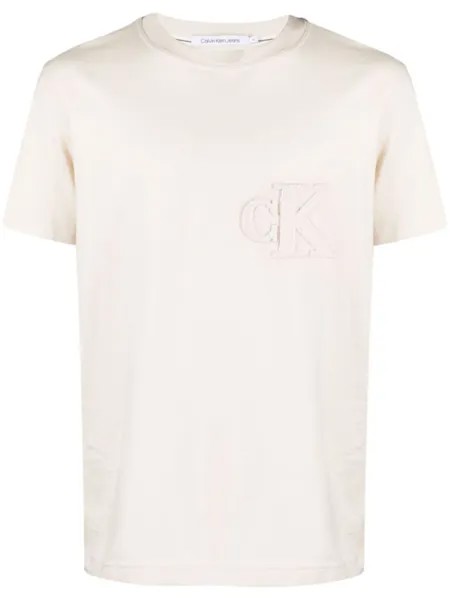Calvin Klein Jeans футболка с вышитым логотипом, нейтральный цвет