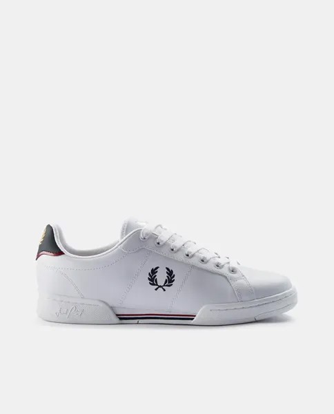 Кожаные кроссовки унисекс со шнурками белого цвета Fred Perry, темно-синий