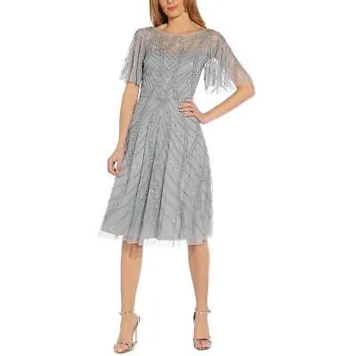 Женское серое прозрачное мини-платье Adrianna Papell с бисером и пышной юбкой 4 BHFO 6871