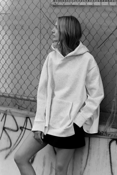 Контрастная худи ZARA, серый