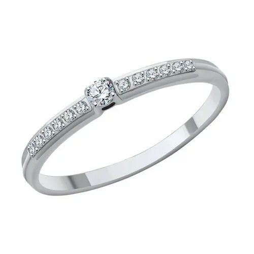Кольцо Diamant, белое золото, 585 проба, фианит, размер 18, бесцветный