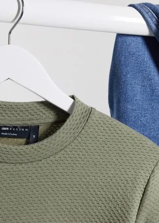 Облегающий фактурный лонгслив цвета хаки ASOS DESIGN-Зеленый