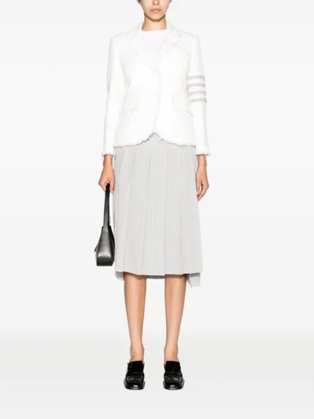 Твидовый пиджак с полосками 4-Bar Thom Browne, белый