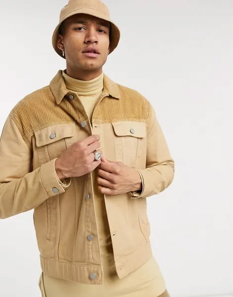 Светло-коричневая джинсовая куртка с вельветовыми вставками ASOS DESIGN-Коричневый