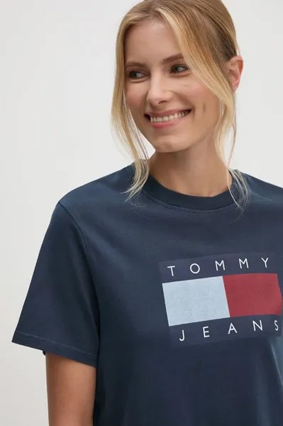 Хлопковая футболка Tommy Jeans, темно-синий