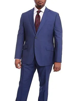 Синий приталенный костюм Napoli в мини-клетку из шерсти с двумя пуговицами и полухолщовой тканью