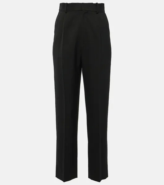 Прямые брюки из смесовой шерсти с высокой посадкой Victoria Beckham, черный