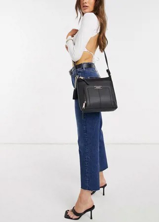 Черная сумка почтальона с карманом на молнии спереди River Island-Черный цвет