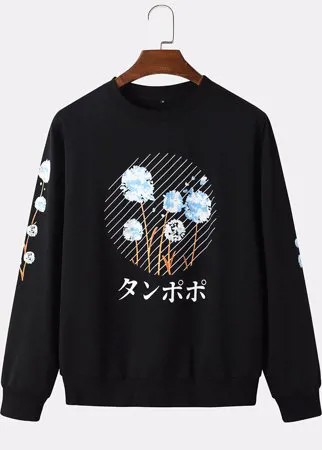 Мужские японские Растение Print Crew Шея Свободные повседневные пуловеры кофты