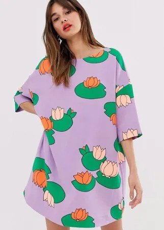 Oversize-платье с изображением водяных лилий Essentiel Antwerp-Фиолетовый