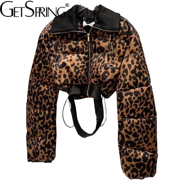 Getspring, женские парки, короткие зимние клетчатые леопардовые куртки и пальто, винтажные модные зимние пальто с принтом для женщин, новинка 2021