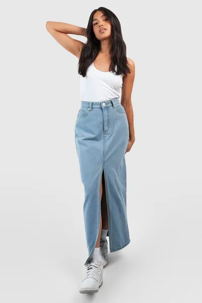 Легкая юбка миди из денима с разрезами передней части petite Boohoo, синий