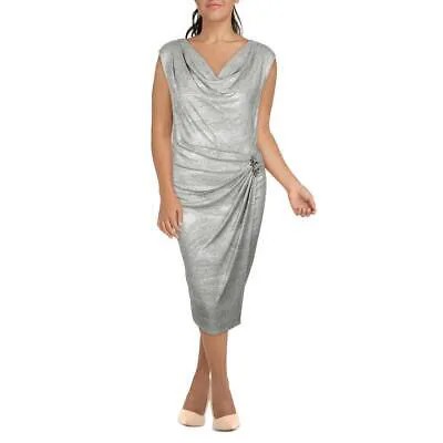 Jessica Howard Женское длинное платье-футляр серебристого цвета с эффектом металлик 22W BHFO 0442