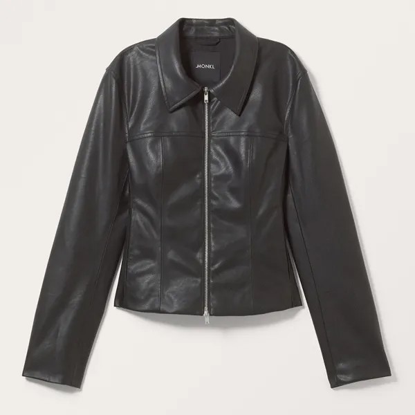 Куртка Monki Waisted Faux Leather Zip, черный