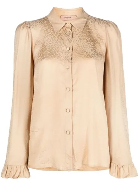 TWINSET satin jacquard long-sleeve shirt, коричневый