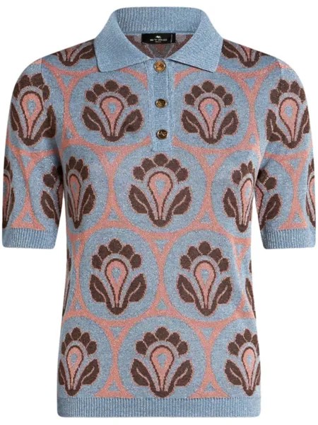 ETRO жаккардовая рубашка поло с цветочным узором, синий