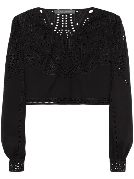Укороченный топ с английской вышивкой Alberta Ferretti, черный