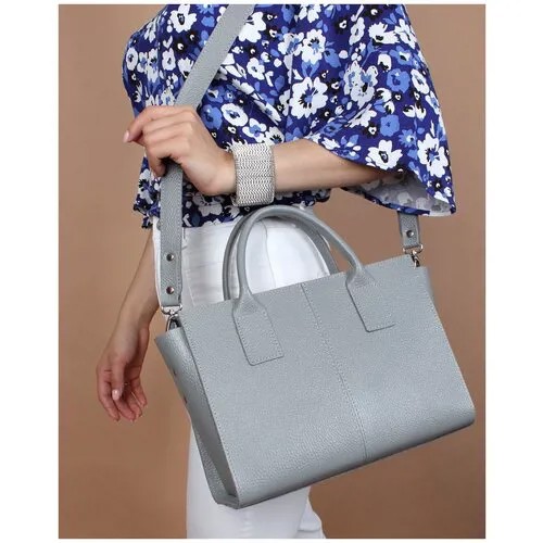 Женская сумка тоут из натуральной кожи серая A027 grey grain Divalli