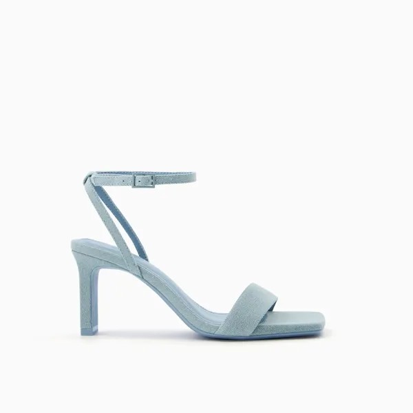 Босоножки Bershka High-heel Strappy Denim With Ankle Strap, голубой