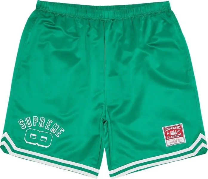 Шорты Supreme x Mitchell & Ness Satin Basketball Short 'Green', зеленый