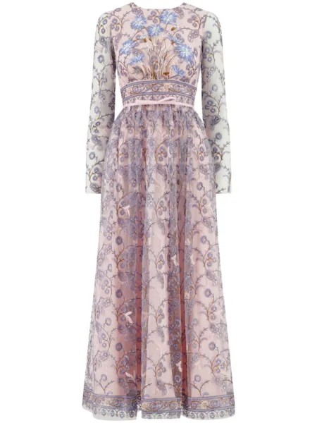 Giambattista Valli платье из тюля с вышивкой Popping Paisley, розовый