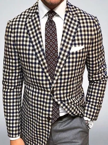Milanoo Men\'s Jacket Plaid Polyester Stylish
