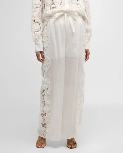 Брюки Halliday с кружевным цветком Zimmermann, цвет Ivory
