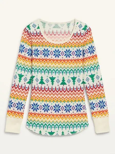 NWT Old Navy Fair Isle Tree Термальная вязаная вафельная футболка Топ женский XS S