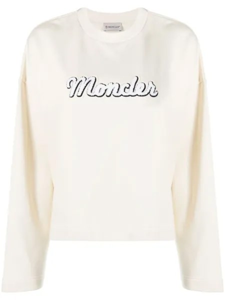 Moncler толстовка с вышитым логотипом, нейтральный цвет