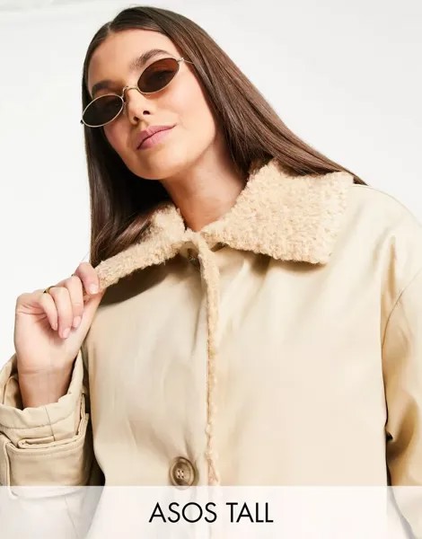 Длинная парка Тедди светло-коричневого цвета ASOS DESIGN Tall Hero