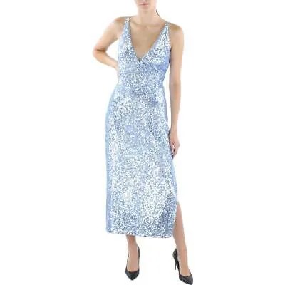 Аква женское синее вечернее платье макси без рукавов с пайетками 6 BHFO 6002