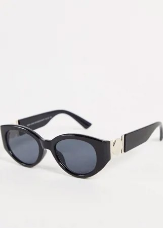 Овальные солнцезащитные очки черного цвета с металлической отделкой New Look-Черный цвет